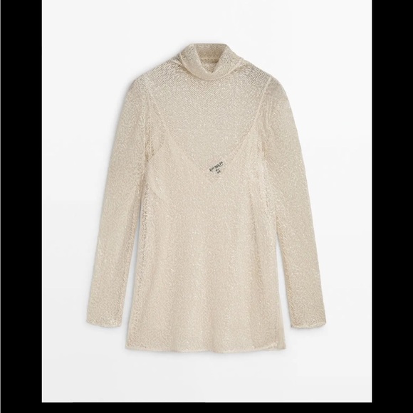 NWT Massimo Dutti Sequined Cream Cowl Neck Top XS - Picture 2 of 5